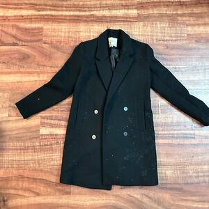 Zara Trafaluc Black Wool Pea Coat Tailored Mid-Length